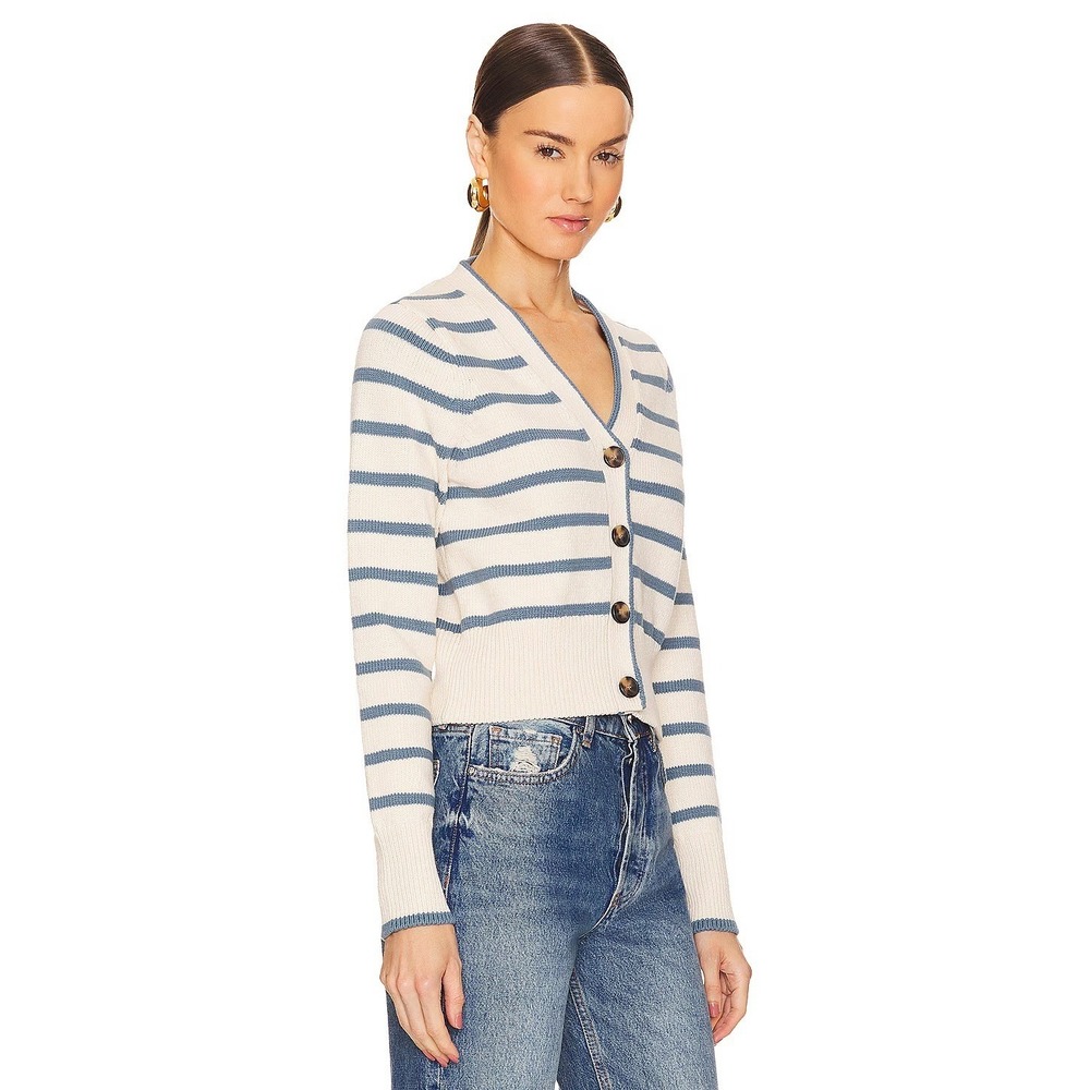 Veronica Beard Noorie Cardigan Sz Medium Ivory Blue Striped Cotton Chic Classic - Picture 2 of 16